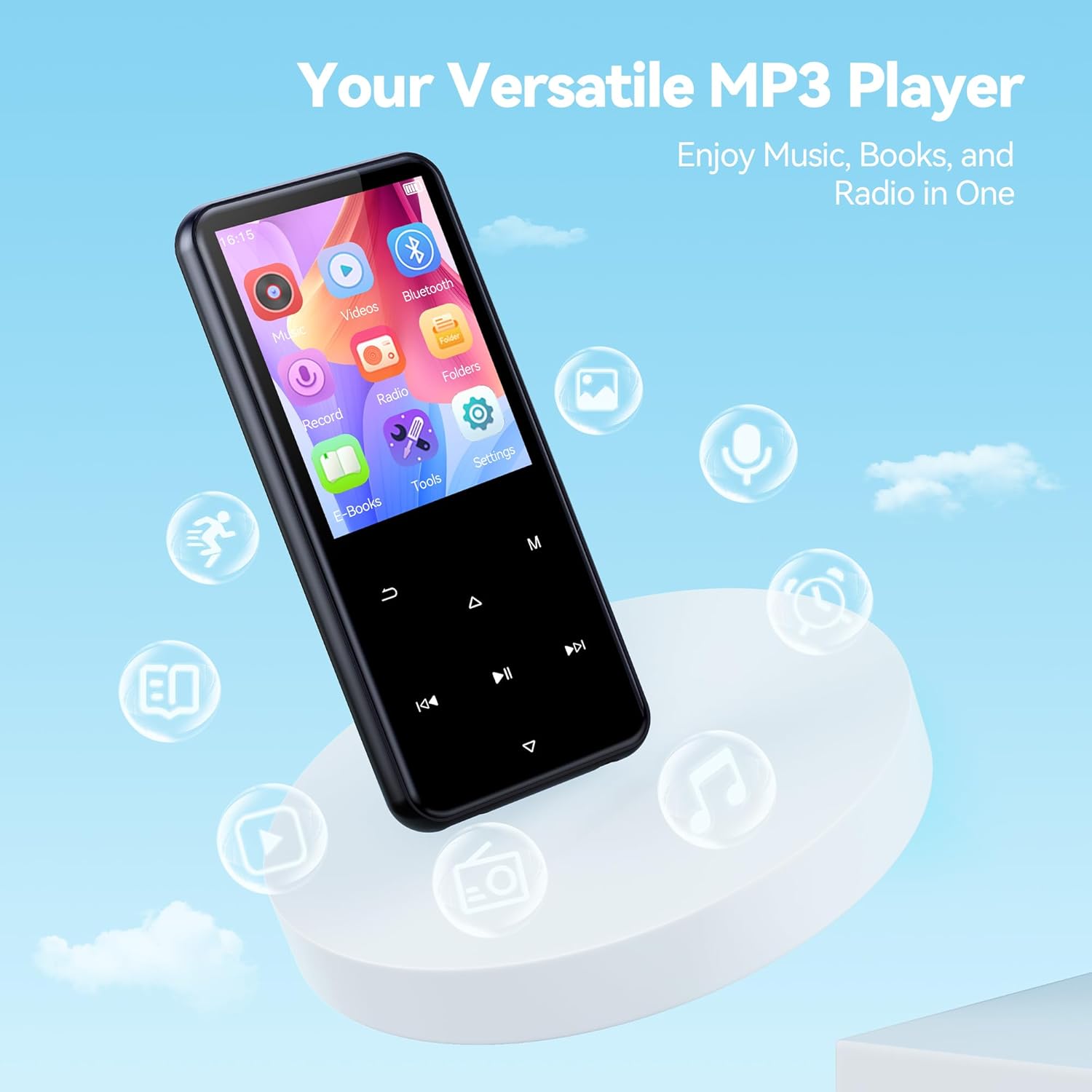 AGPTEK 64GB MP3 Player with Bluetooth, M3 2.4 inch Music Player with Speaker and FM Radio, Touch Buttons, Supports Up to 128GB(Black)